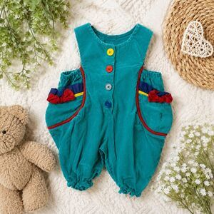 Vintage Willow Dandy Teal Corduroy Bubble Romper 0/3M Color Block Baby Playsuit